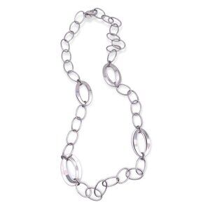 Milor Stainless Steel China Silver Tone Oval Chain Links Necklace 32 Inch